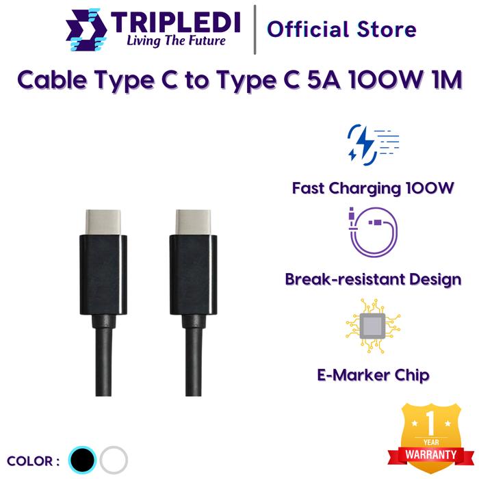 Gambar TRIPLEDI Kabel Data Type C to USB C Phone QC Fast Charging for iPad Charger Cable Untuk Samsung Tablet Macbook Air Pro 100W 5A Pengisi Ponsel - Hitam dari TRIPLEDI undefined Tokopedia