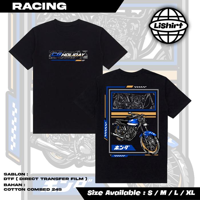 Gambar KAOS MOTOR RACING CB HOLIDAY - HEREX - BAJU DISTRO - BAHAN KATUN COMBED 24s - SABLON PREMIUM - HITAM, S dari Li Storee undefined Tokopedia