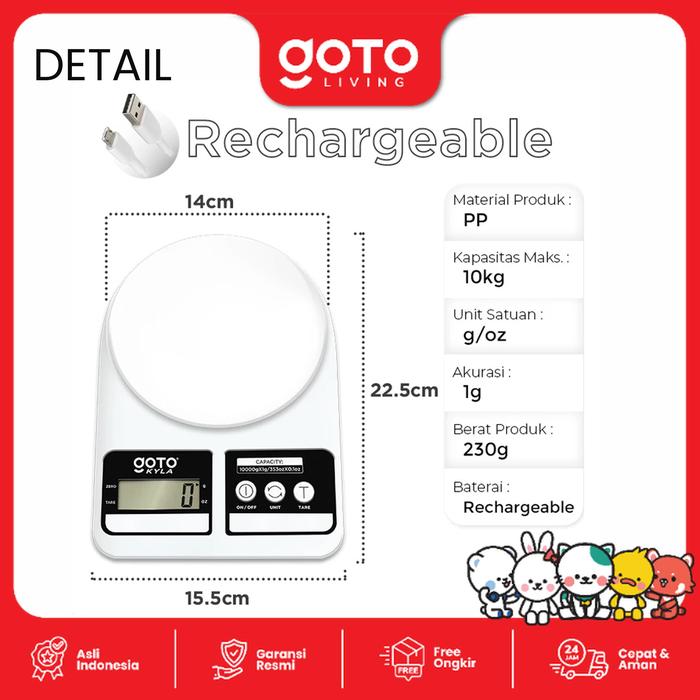 Gambar (Promo Special) Goto [COD] Kyla Kitchen Scale Timbangan Bumbu Dapur Kue Digital Charge LED - Rechargeable, Soft Green dari Goto Living undefined Tokopedia