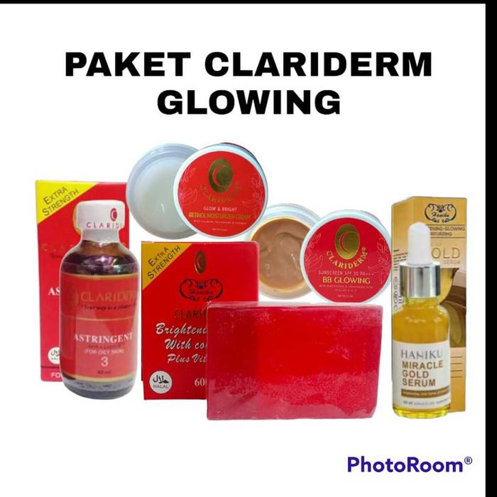 Gambar Glowing Clariderm ( TERBARU ) Retinol Moisturizer - Sunscreen BB Glow - Sabun - Toner - Serum Gold BPOM Perawatan Wajah - toner clridrm-sabun-moisturizer-sunscreen-srm gold dari Fraz shop undefined Tokopedia