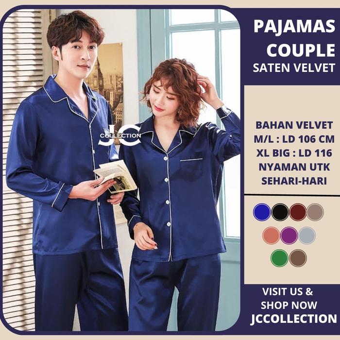 Gambar Couple Piyama Velvet Lengan Panjang PP / Pajamas Saten Couple JCCollections / Piyama Pasangan Wanita Velvet Baju Celana Baju Celana - Navy, M/L dari JCCollections_NEW undefined Tokopedia