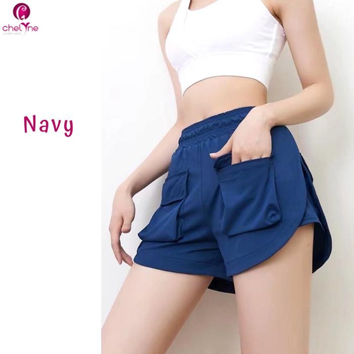Gambar Chelyne Hotpants Sport TL665 Shortpants Celana Pendek Olahraga Dengan Saku - Double Layer - Navy, L dari Chelyne undefined Tokopedia