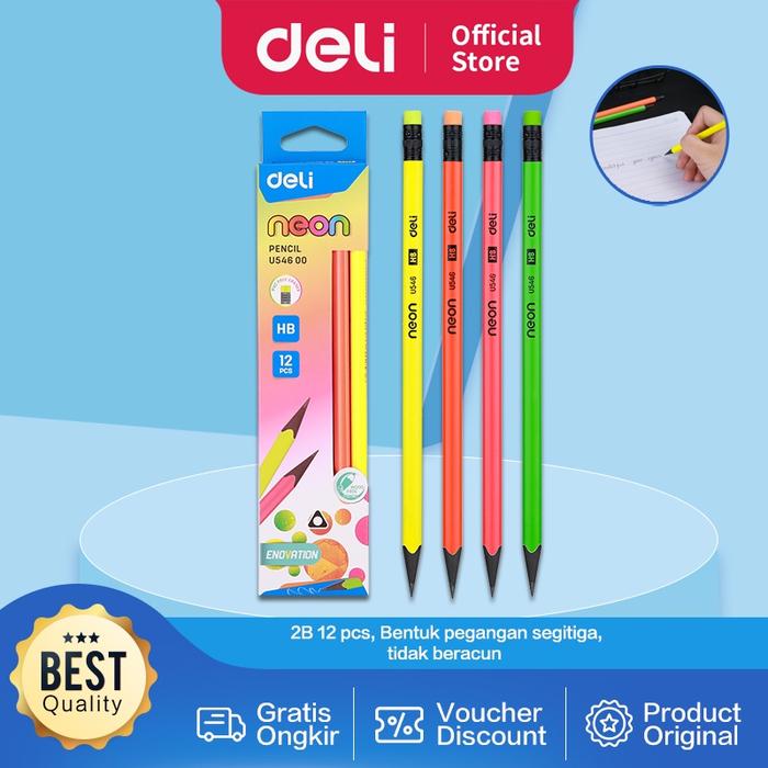 Gambar Deli Neon Pencil Triangular Barrel Pensil HB φ8×188mm EU54600 Penghapus Stationery - Warna dari Deli.Indonesia undefined Tokopedia