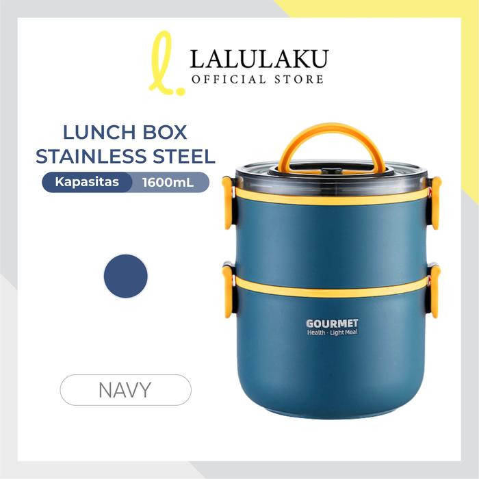 Gambar La Natuna Kotak Makan Rantang Susun Stainless Steel Bekal Anti Tumpah Lunch Box Set - Navy dari Lalulaku undefined Tokopedia