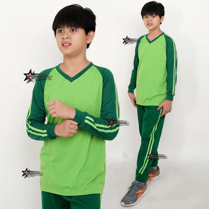 Gambar Setelan Seragam Kaos Olaharaga Anak SD / Setelan Baju Olahraga Anak Sekolah Laki2 Perempuan Outdoor Celana Sport - hijau hijau, XXL dari J&A sport undefined Tokopedia
