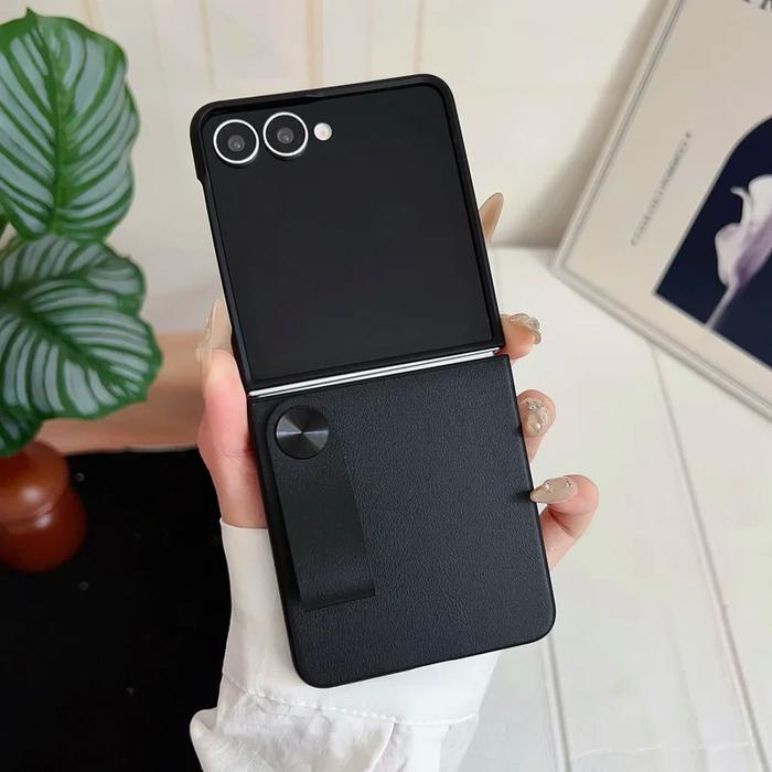 Gambar Pre-Order #3107 For Samsung Galaxy Z Flip 7 Case With Strap Faux leather Skin-Friendly Shockproof Protection Folding Hard Back Cover Accessories - Black, Z Flip 7 dari WINTERFOLD undefined Tokopedia