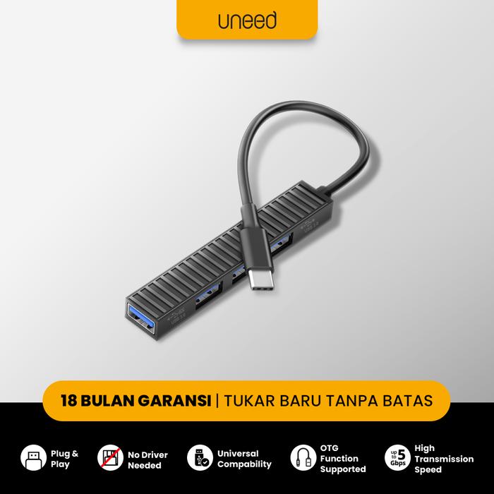 Gambar UNEED USB Hub Type C to 4 Port USB A 3.0 High Speed 5Gbps - UUH105C - Black dari Uneed Indonesia undefined Tokopedia