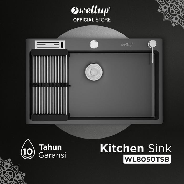 Gambar Wellup Bak Cuci Piring Kitchen Sink Wastafel Dapur Stainless W8050TSB Merah Black - SINK dari Wellup undefined Tokopedia
