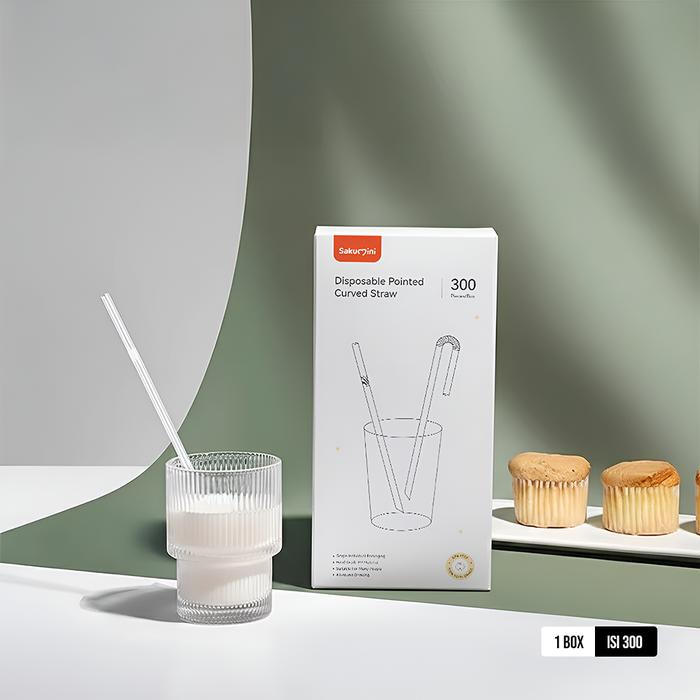 Gambar Sakumini Disposable Curved Plastic Straw Sedotan Plastik Bengkok Transparan Food Grade Isi 300 - Transparant dari Sakumini Official Store Kab. Tangerang Tokopedia