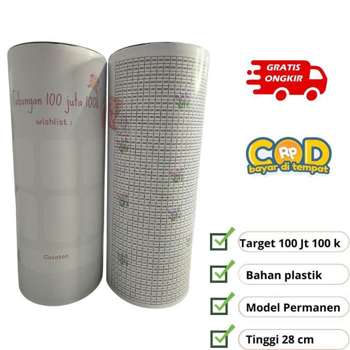 Gambar celengan target buka tutup jumbo 28 cm x 11 cm XXL 100 juta 50 juta 30 juta bahan plastik Penyimpanan - 100JT-100k dari grosir tangerang undefined Tokopedia