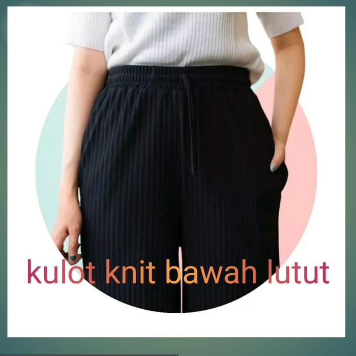 Gambar CELANA KULOT PENDEK KNIT PR EMIUM WANITA HORNET PANTS BAWAH LUTUT - hitam knit, jumbo dari AF GROSIR STORE undefined Tokopedia