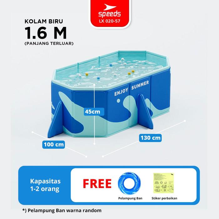 Gambar SPEEDS Kolam Lipat Anak Portabel Foldable Renang Lipat Swimming Pool Size Jumbo Kolam Mandi Folding Mat Waterproof 020-60 - BIRU 130x100x45cm dari Calary Toys undefined Tokopedia