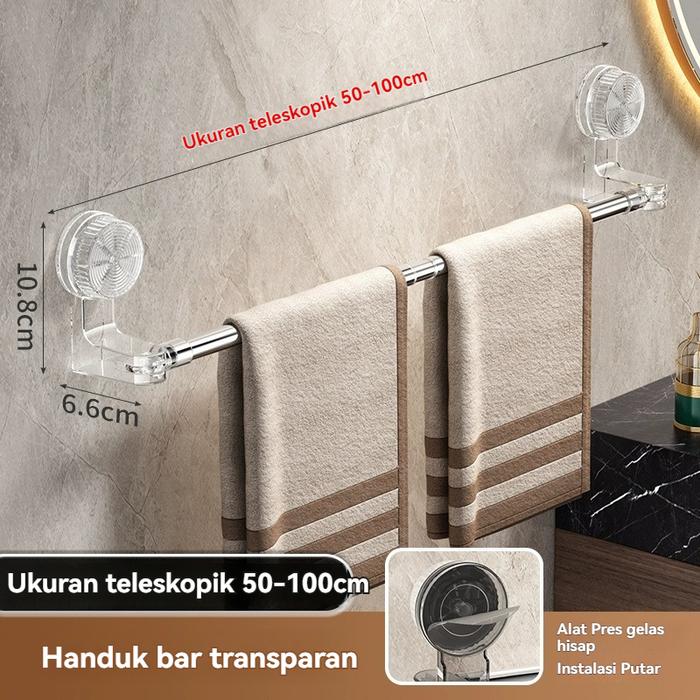 Gambar Rak handuk pengisap, dapat ditekan dan ditarik, untuk wadah penyimpanan handuk, tiang handuk, tempat penempatan barang di kamar mandi, tanpa perlu mengorek lubang di dinding kamar mandi Besi - Transparan dari HANAFI, S.Sos undefined Tokopedia