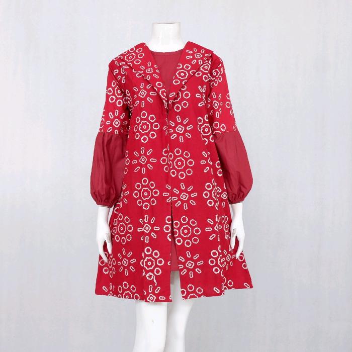 Gambar Tunik Batik Pertiwi Jumput Cap Model Blezer Menyatu Katun Muslim - merah, S dari batikruby78 undefined Tokopedia