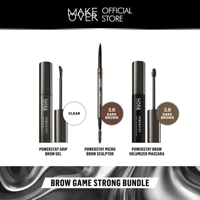 Gambar Brow Game Strong Bundle : Make Over Powerstay Grip Brow Gel + Brow Volumizer Mascara + Micro Brow Sculptor - Dark Brown dari makeoverid_NEW undefined Tokopedia