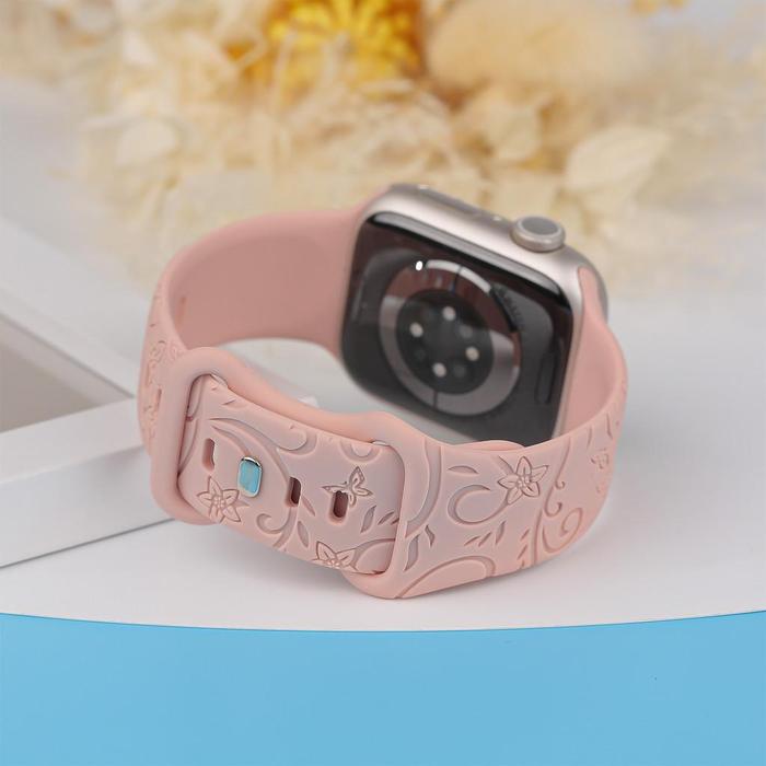 Gambar Silicone Print Strap for Apple Watch Ultra 3/2/1 SE 3/2/1 49mm 46mm 45mm 41mm 44mm 40mm 42mm 38mm Lucu Strap for IWatch Series 11 10 9 8 7 6 5 4 3 2 Soft Engraved Belt Band Women Silicone Flower Printed Tali Jam Tangan Smartwatch - Pink Sands, 41/40/38/(S10)42mm dari KMAIXA undefined Tokopedia