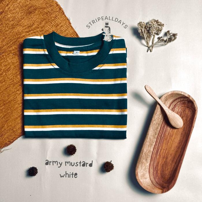 Gambar little stripealldays - Kaos Anak Stripe Threeline Series / atasan baju bayi laki laki2 cowok cewek perempuan unisex lengan pendek strip setrip striped salur garis belang blaster couple / XS S M L XL  / 0 bulan 1 2 3 4 5 6 7 8 tahun / katun cotton cvc 24s - army 3 color, XS (0 - 1 tahun) dari Little Stripealldays undefined Tokopedia