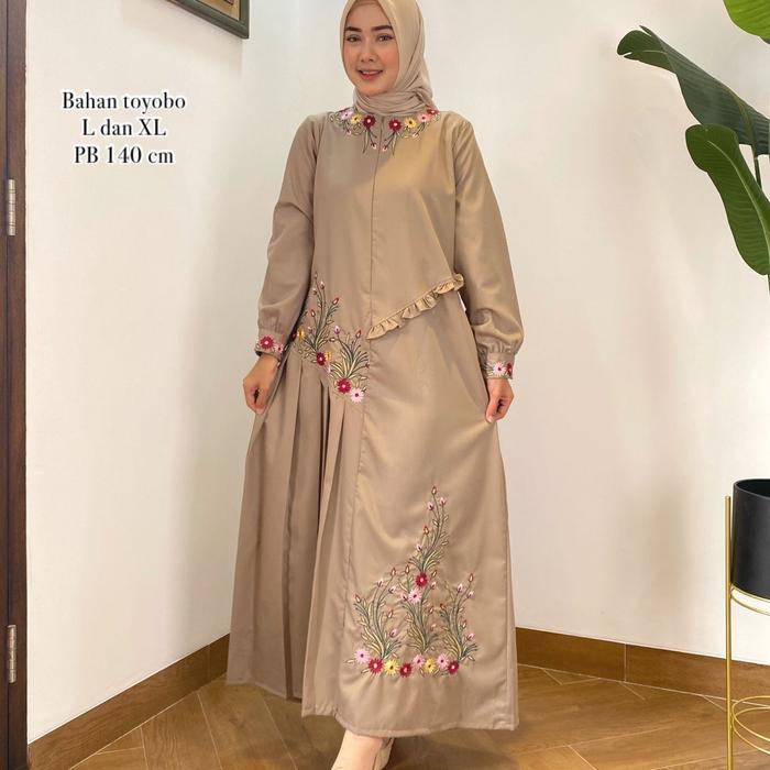 Gambar gamis katun toyobo bordir / terbaru / terlaris / terpopuler / cod Muslim Wanita Baju Panjang Dewasa Kancing Dress Lembut Nyaman - khaki, m dari Elvrist.id undefined Tokopedia