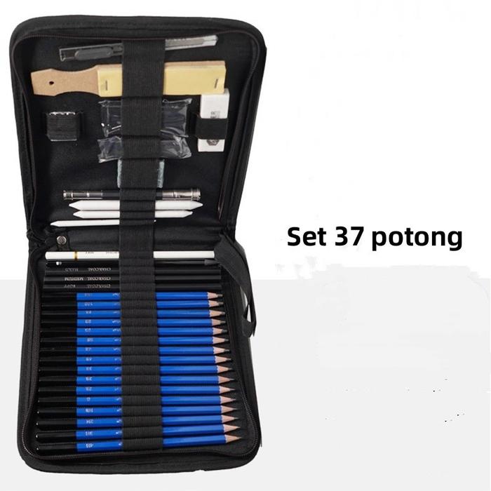 Gambar Set 37/50/100 Pensil Sketsa & Warna Tas Penyimpanan Untuk Pemula & Siswa Seni Alat Gambar Set Lengkap - 37 pcs dari shmily678 undefined Tokopedia