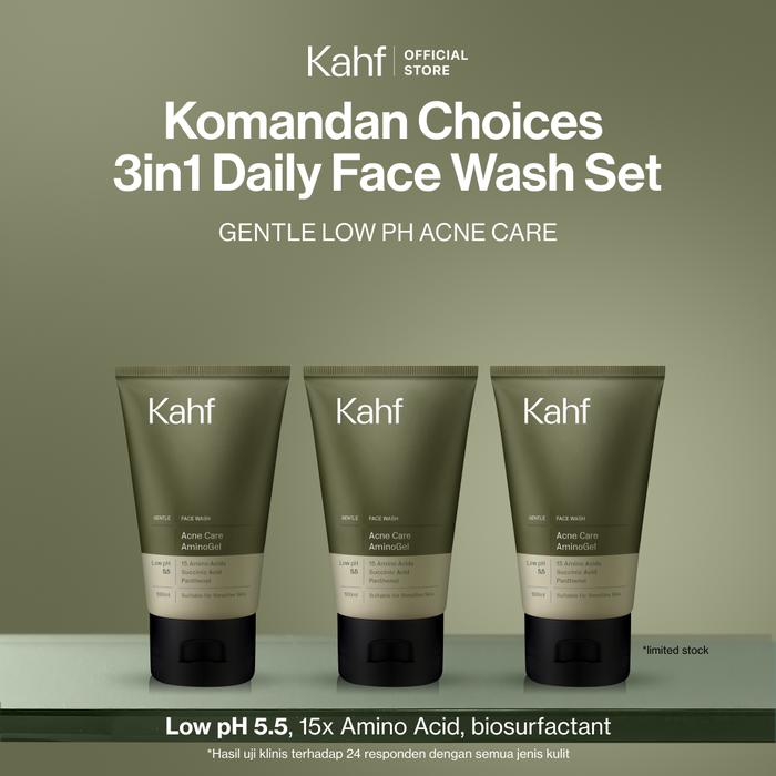 Gambar [NEW! 3IN1 LOW PH DAILY FACE WASH] Triple Pack Kahf Acne Care Amino Gel Face Wash 100 ml Isi 3 pcs - Sabun Cuci Muka Pria Kulit Sensitif Mencerahkan dan Melembabkan Wajah Kusam Berjerawat - Gentle Cleanser Low pH for Daily Use - REGULER dari KAHF_NEW undefined Tokopedia