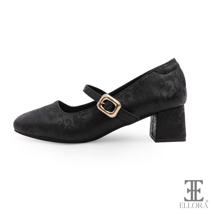 Gambar ELLORA EG-3260 Sepatu Kerja Wanita Chunky Heels 5cm Slingback Ankle Strap - Black, 37 dari Ellora undefined Tokopedia