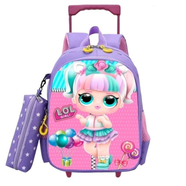 Gambar Tas troli roda anak perempuan tas dorong anak TK SD koper anak murah Motif Fashion - troli lol ungu dari jtb juragantasbandung undefined Tokopedia