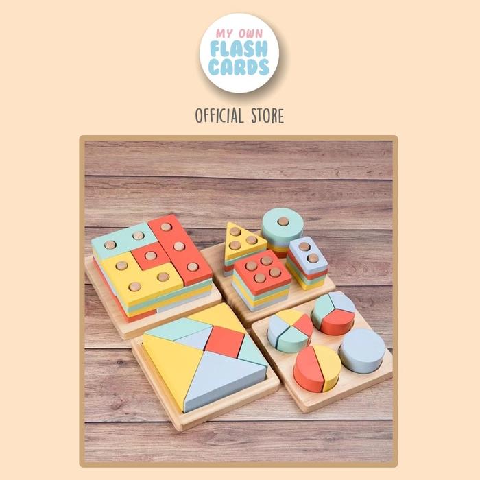 Gambar Montessori Geometry Series 4 in 1 - Mainan Edukasi Kayu Wooden Puzzle Shapes Toy Kado Hadiah anak dari My Own Flashcards undefined Tokopedia