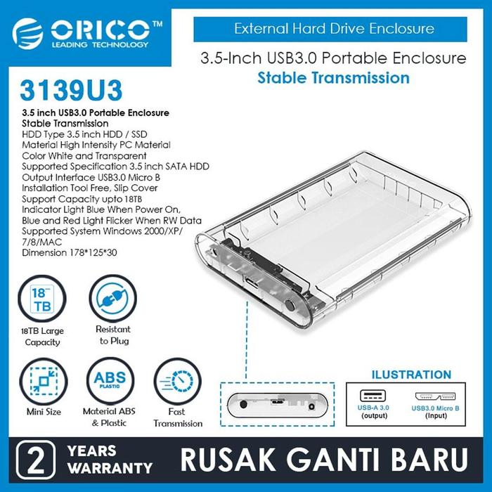 Promo ORICO 3139U3 inch External Hard Drive Enclosure Kota