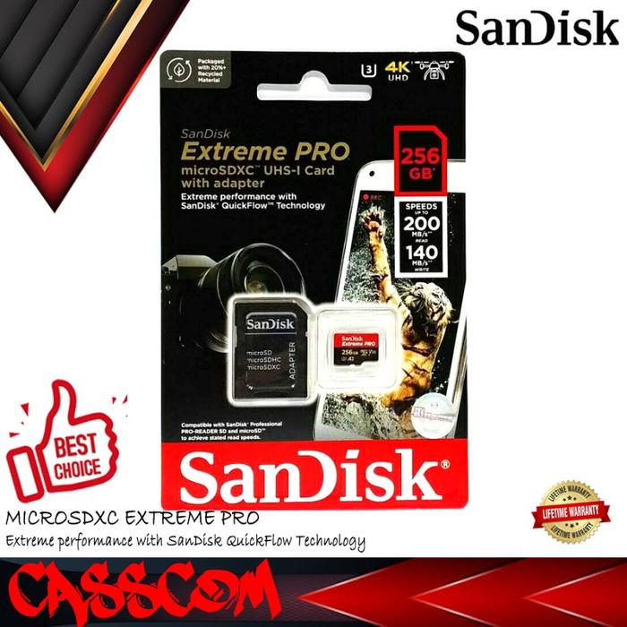 Gambar Micro SD Sandisk Extreme PRO 256GB 200MB - MicroSD Drone, Action Cam dari CassCom undefined Tokopedia