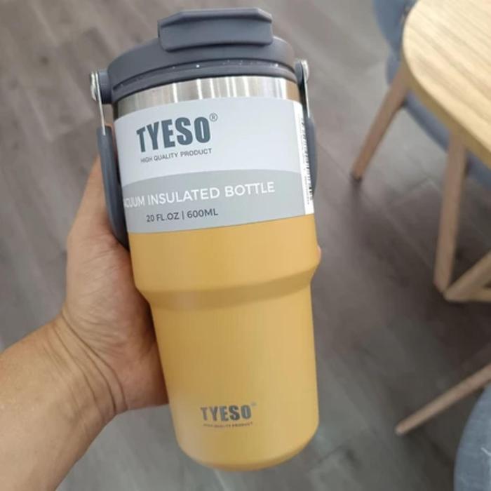 Gambar TYESO TUMBLER Thermos Viral Termos Jumbo Stainless Steel HANDLE 2in1 VACUM INSULATED ORIGINAL 100% - KUNING-600ML dari GojoOfficialShop undefined Tokopedia