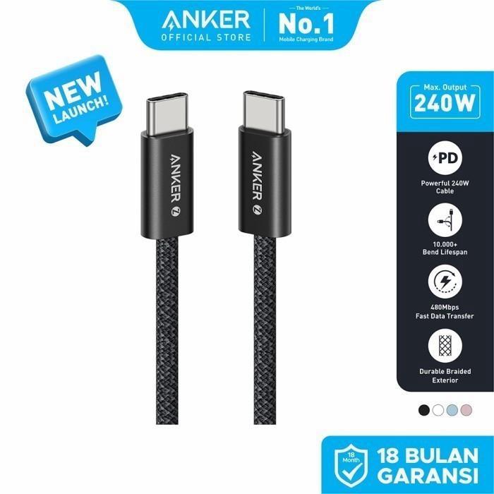 Gambar Anker Zolo Kabel Charger 240W PD PPS USB C to USB C Cable Nylon Braided 6ft 2M - Kabel ANKER 240W Usb-C TO Usb-C 2M (6FT) - Anker A8060 - BLACK dari GGSTORESBY Kota Surabaya Tokopedia