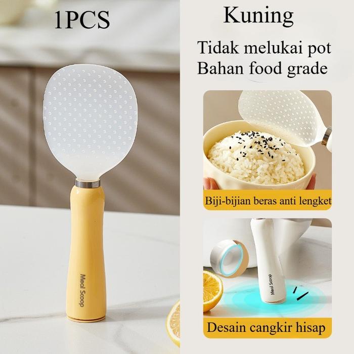 Gambar Sendok Nasi Plastik Centong Nasi  Dapur Dapat Berdiri Tanpa Merusak Panci Silikon Anti Jatuh Anti Vertikal - Kuning-cangkir hisap dari HomePops undefined Tokopedia