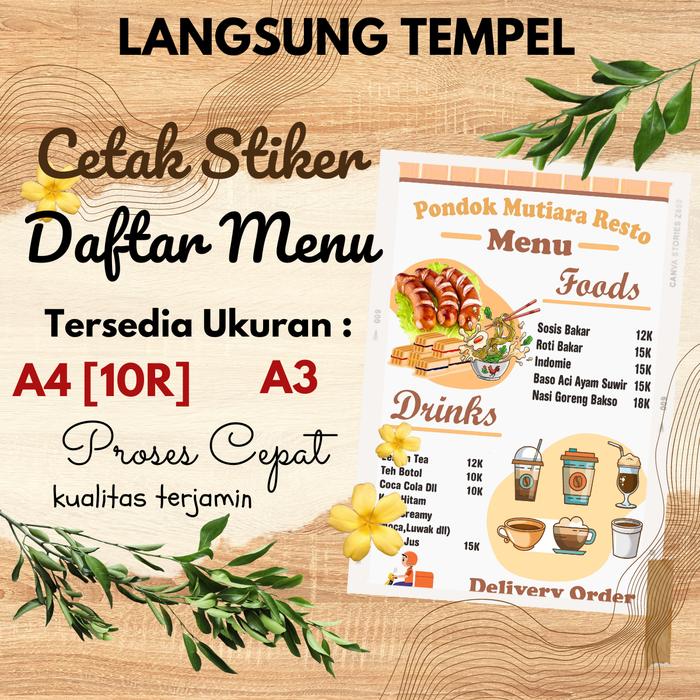 Gambar STIKER DAFTAR MENU MAKANAN MINUMAN USAHA LAINNYA BISA CUSTOM UKURAN A4/A3 PROMO COD GRATIS ONGKIR Kertas Paper Stationery - STIKER CROMO, A4 [10R ] dari Central25 Store undefined Tokopedia