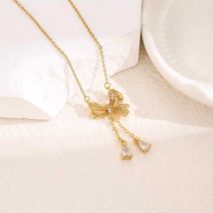 Gambar AC-178 Kalung Wanita Model Kekinian Motif Dasi Jurai Titanium Lapis Emas Anti Karat Dan Anti Luntur Korean Style Kulit Rose Elegan Jewellery Perhiasan Aksesoris - gold, 45cm dari ACCE jewellery undefined Tokopedia
