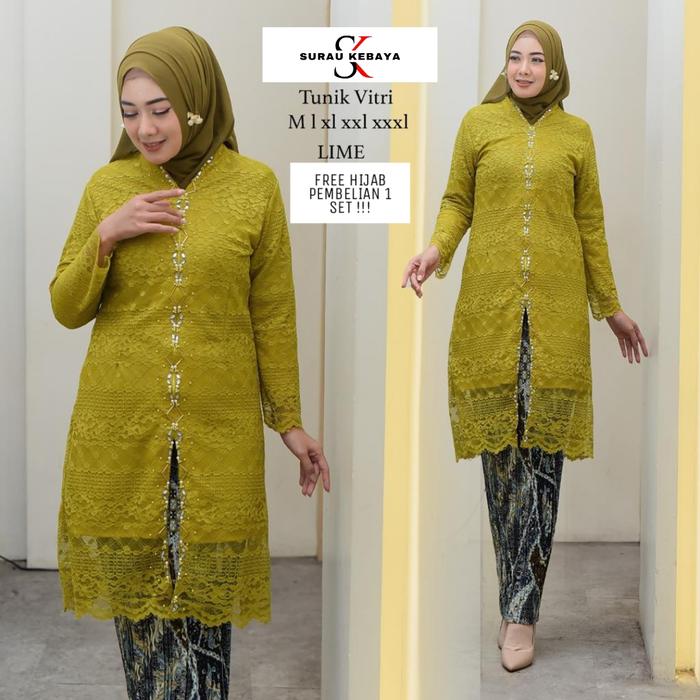 Gambar Surau Kebaya - Free Hijab Setelan Kebaya Tunik Brokat Panjang Resleting Depan Kombinasi Payet Jahit Cocok Untuk Acara Wisuda Hajatan Lamaran Dan Pesta Pernikaha [Bisa Seragaman] Atasan Baju Muslim Wanita Kondangan Dress Batik Remaja Mewah Motif Katun - LIME, Atasan saja M  dari Surau.Kebaya undefined Tokopedia