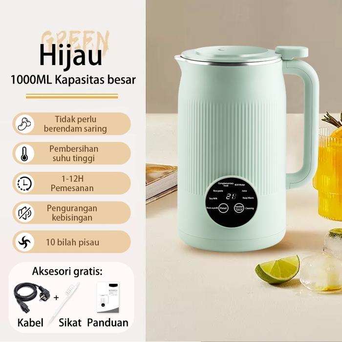 Gambar Lighthundred Mall 6 in 1 Soy Milk Maker Mesin Susu Kedelai Multifungsi 1000ML  Jus 10 Pisau Mesin Kacang Pemecah Kedelai  Kering Halus  Purple  baru juicer  lowwatt juicer Air Hijau Kabel Putih  baru Stainless Stainless Stainless metal dispenser Ungu - Hijau dari Lighthundred Mall undefined Tokopedia
