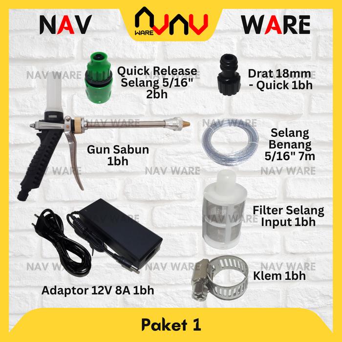 Gambar Paket Aksesoris / Perlengkapan Pompa Air DC 12V Dual Pump Untuk Cuci Motor Mobil Cuci AC Gun Model Sabun - Paket 1 dari NAV Ware undefined Tokopedia