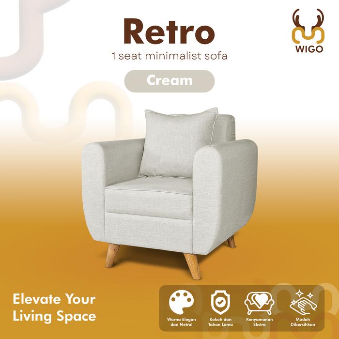 Gambar Sofa Minimalis 1 Dudukan Seater Retro | Scandinavian| Vintage|Cream - Cream dari Citra furniture undefined Tokopedia