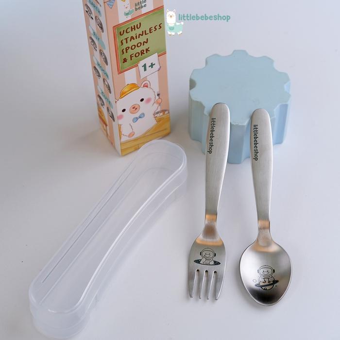 Gambar Littlebebeshop Uchu Stainless Spoon & Fork With Case - Sendok Garpu Travel Anak Free Case - Earth dari Littlebebeshop undefined Tokopedia