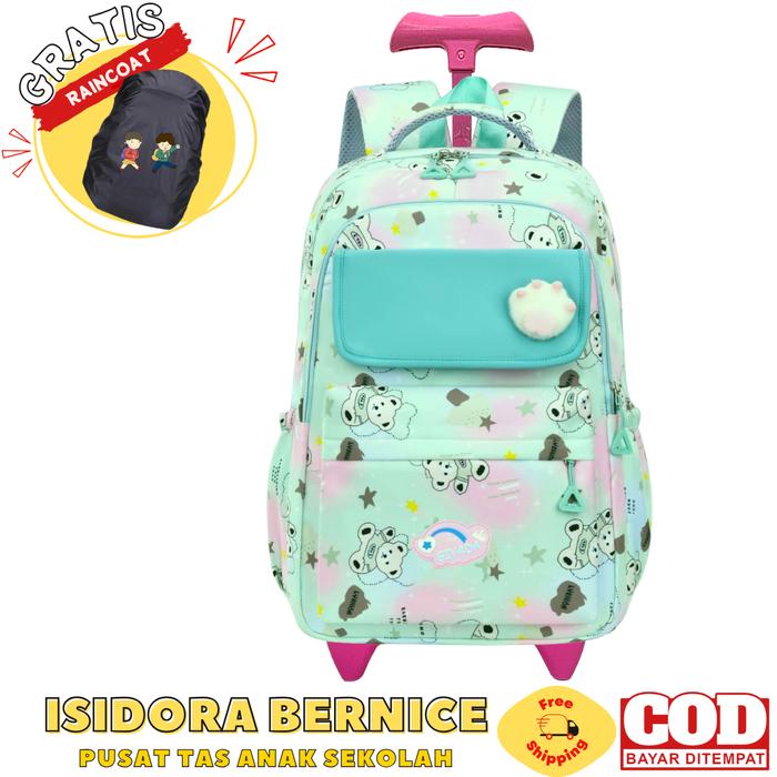 Gambar Tas Troli  Sekolah Anak Perempuan Ransel Anak Sekolah Perempuan Remaja SD SMP Bahan Tebal, Halus dan Kuat Berkualitas Premium - TROLI LP2-5 HIJAU+RC dari Pusat Tas Anak Sekolah undefined Tokopedia