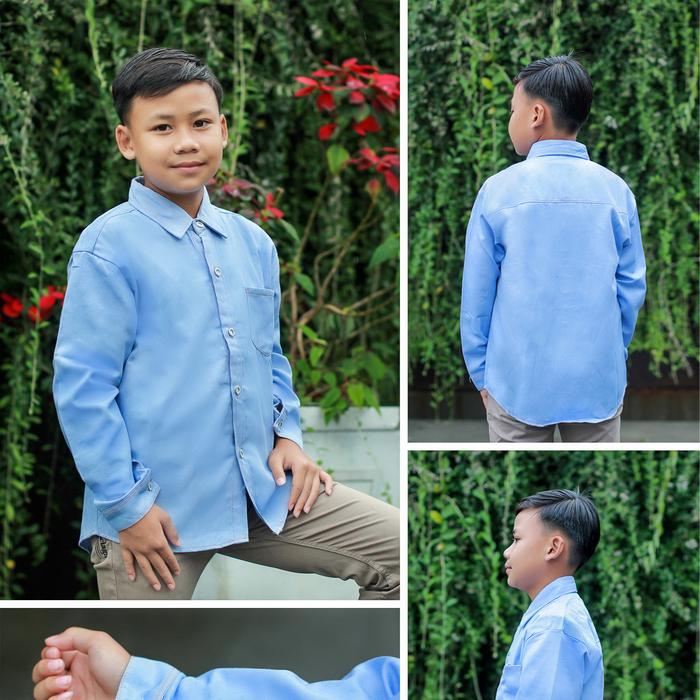 Gambar LuckyOne Baju Kemeja Lengan Panjang Denim Anak Laki Laki Usia 6 8 10 12 Tahun - Biru Muda, 6 dari Lucky.One undefined Tokopedia