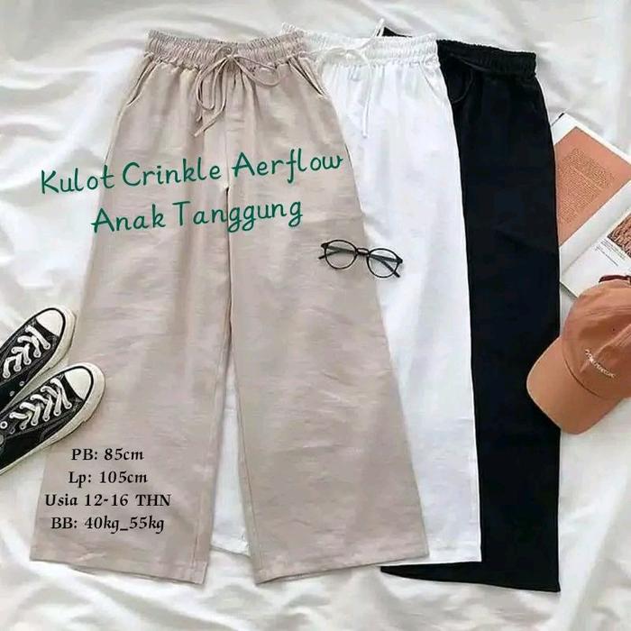 Gambar celana kulot crinkle premium anak perempuan highwaist tanggung 8-17 tahun celana remaja kulot wanita crinkle premium - item, L dari aqifah grosir45 undefined Tokopedia