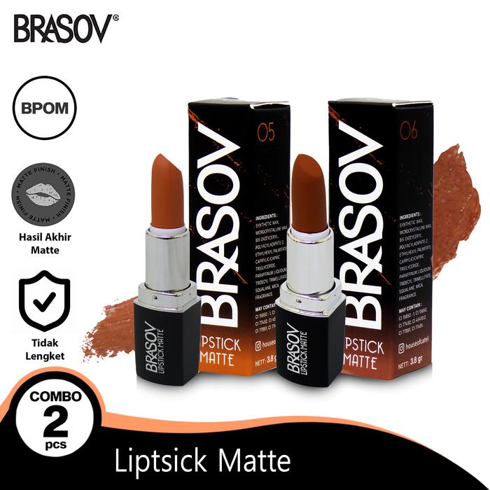 Gambar BRASOV Lipstick Matte Shade Paket Hemat Combo 2 Pcs BPOM Lipstik Pigmented Perona Bibir CMB02-XX-CT Berry Kering Gloss - No 05/06 dari Good Spot Home undefined Tokopedia