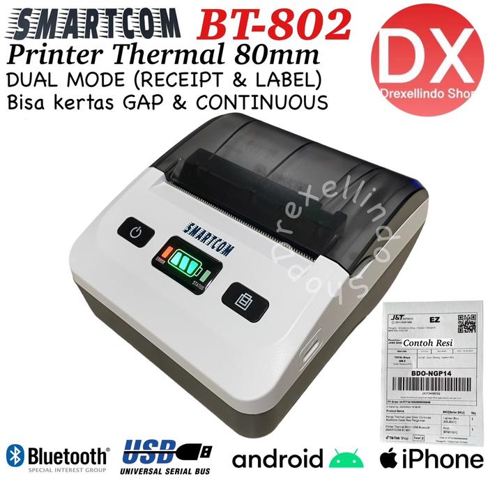 Gambar Portable Thermal Printer 80mm SMARTCOM BT-802 USB BLUETOOTH Label dari Drexellindo Shop undefined Tokopedia
