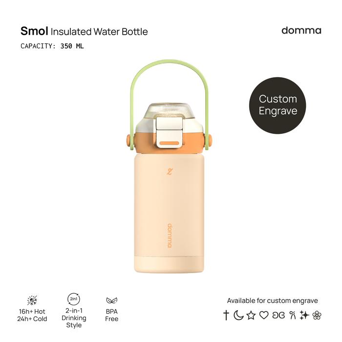 Gambar [Domma] CUSTOM ENGRAVE - 350 ml Smol Insulated Water Bottle Botol Anak Kids - Double Wall Stainless Steel Botol Minum Thermos Tumbler Reusable Kopi Teh - Yuzu dari Domma undefined Tokopedia