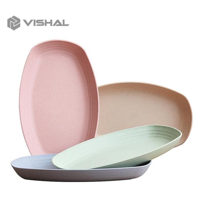 Gambar VISHAL Piring Jerami Gandum Set Piring Bentuk Oval Kotak Mix Warna Isi 4 Pcs Lonjong Dinner Plate VS-20 - 4PCS dari VISHAL Kab. Tangerang Tokopedia