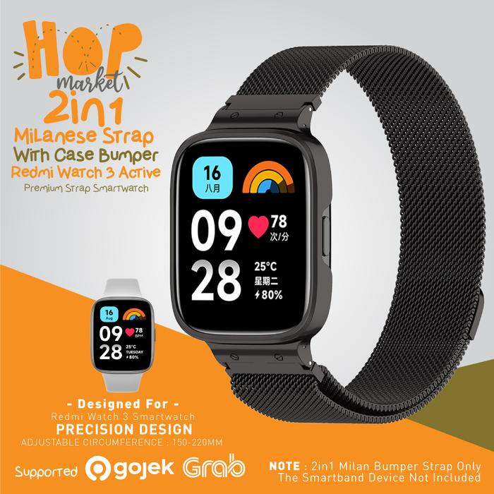 Gambar Milan 2in1 Stainless Strap for Redmi Watch 3 ACTIVE with Bumper Frame Case (Tali Jam Mi Watch3 ACTIVE dengan Cover Casing) - Black dari hop market undefined Tokopedia