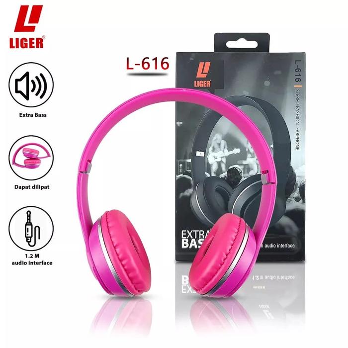 Gambar headset bando L616 kabel audio jack super bass original Handsfree Earphones Headphones  Earphone  Headphone Tidak Bluetooth  - Pink L616 dari LIGER OFFICIAL STORE undefined Tokopedia