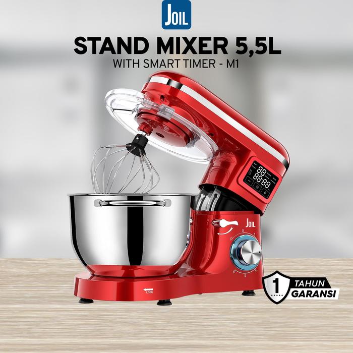 Gambar Joil Stand Mixer 5.5 Liter dengan Timer Off 6 Speed Mangkuk Stainless Steel Lengkap dengan 3 Alat Pengaduk - M1 - Merah dari Joil undefined Tokopedia