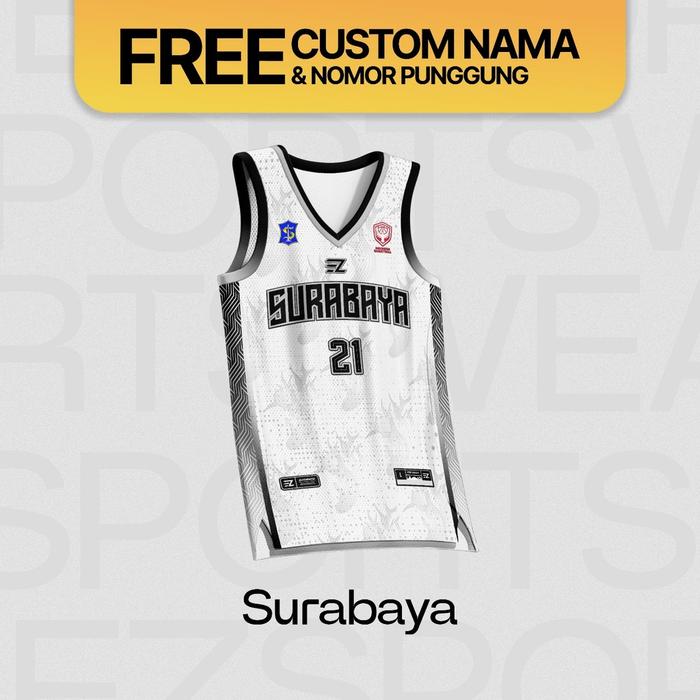 Gambar [FREE CUSTOM SATUAN] Jersey Basket Satuan Popda Surabaya 2024 HOME & AWAY Baju Kaos T-Shirt Tshirt Atasan Costum Kostum - Atasan Putih, ANAK dari EZ Sportswear NEW undefined Tokopedia